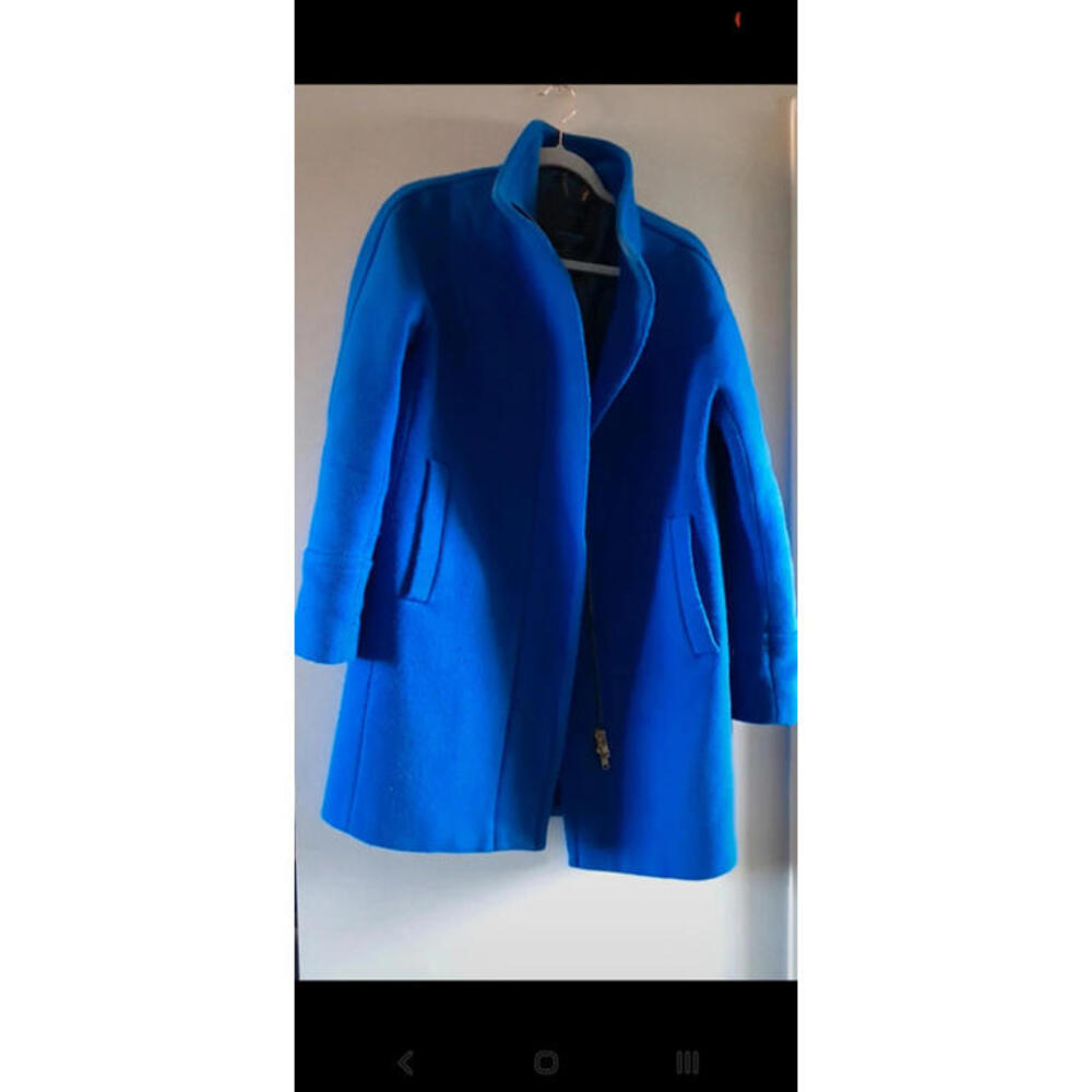 Large bright blue coat by J Crew wool with high neck US8 Large